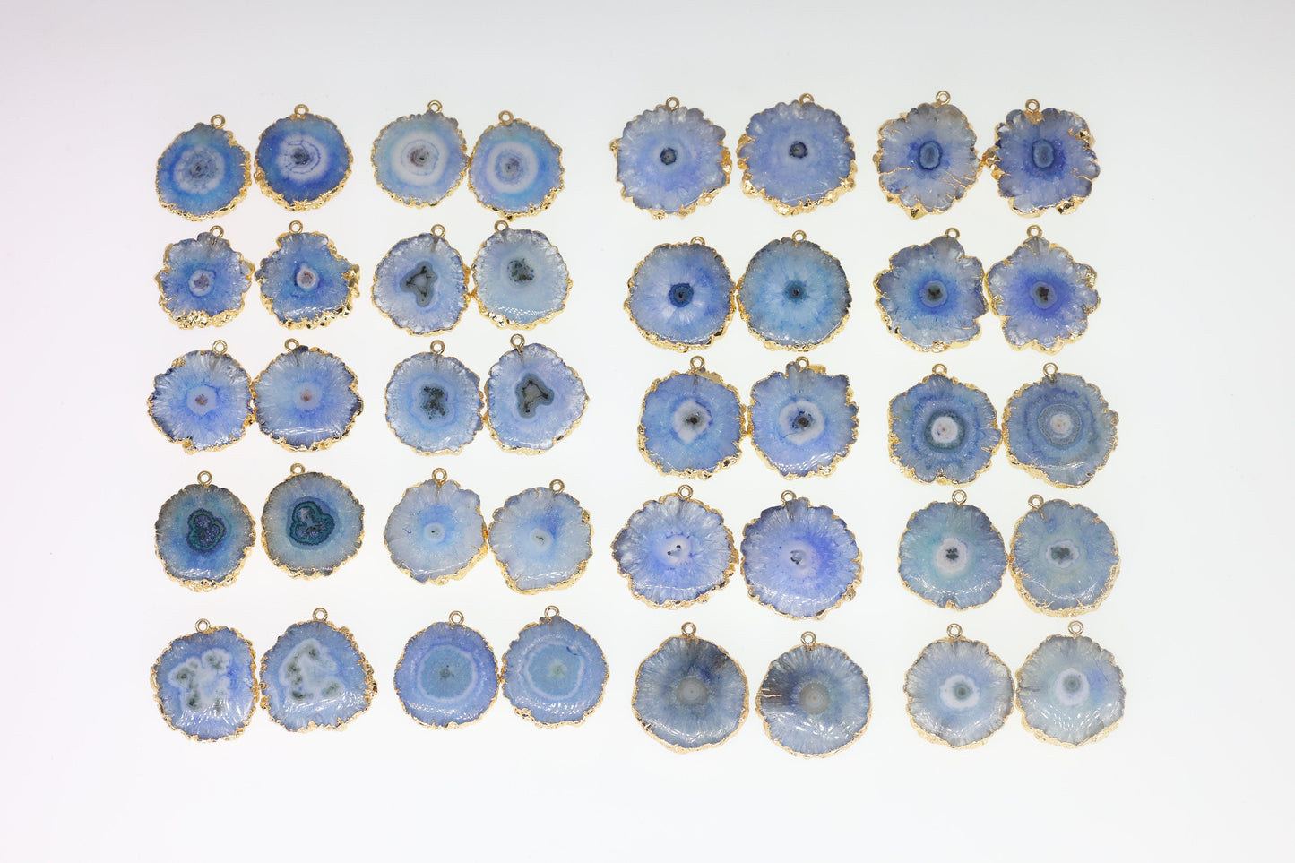 Pairs Blue Solar Quartz Gemstones For Earring 1 Bail Gold edged 20 - 30 mm 2 Side Hand Polished - Meena Design