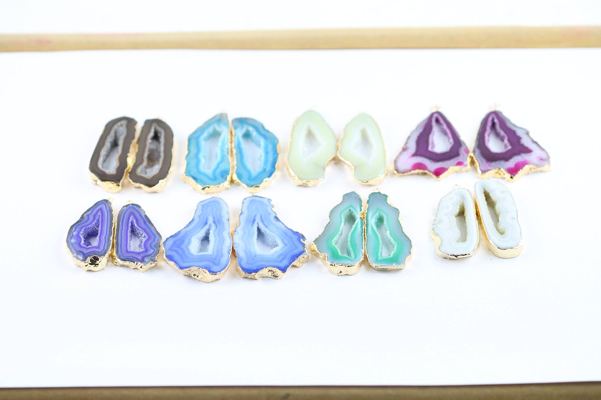 Pairs Druzy Geode Slice Gold Edged For Statement Earrings - Meena Design