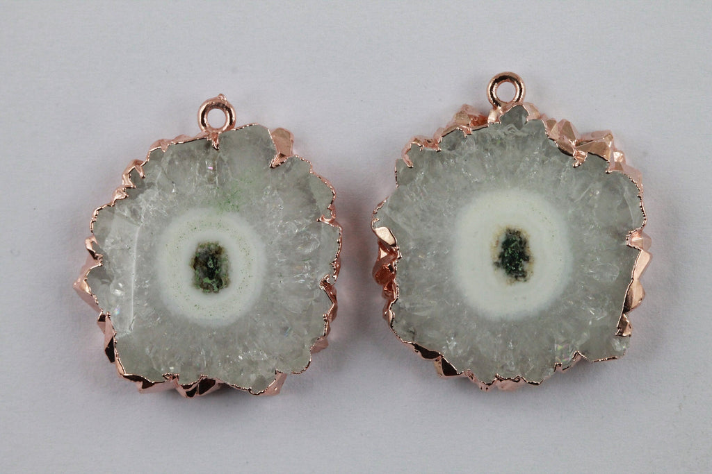 Pairs Solar Quartz Rose Gold Edged , 25 - 30 mm - Meena Design