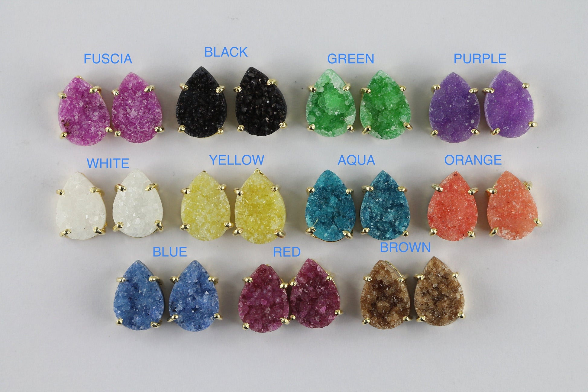 Pear Druzy Dainty Stud - Meena Design