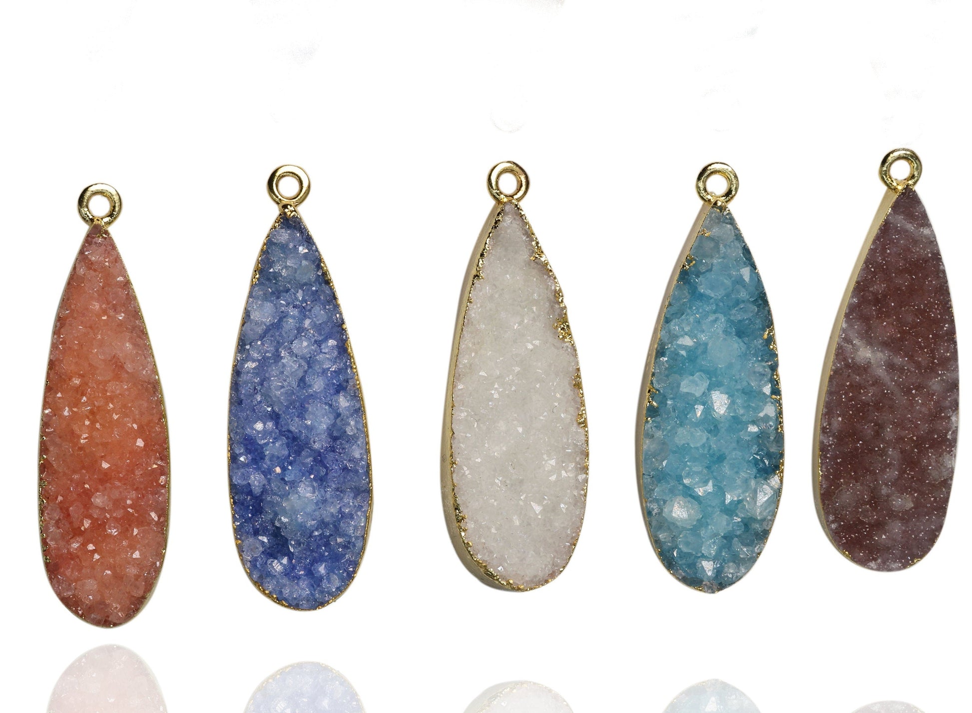 Pears Cut Druzy Gemstone Connector, All Sizes, Pears Shape Necklace Pendant, Gold Electroplated Single Bail, Custom Manufacturing Available - Meena Design