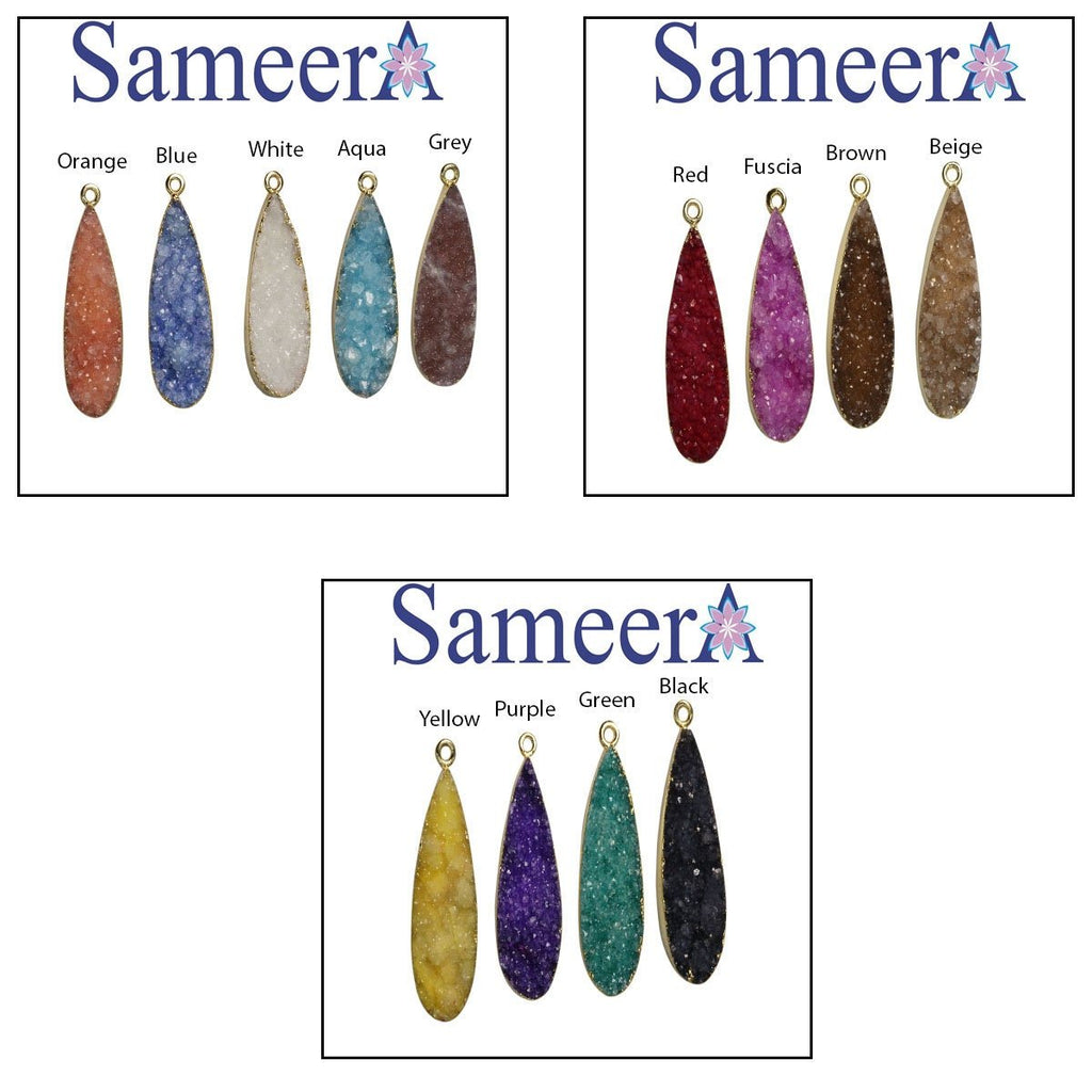 Pears Cut Druzy Gemstone Connector, All Sizes, Pears Shape Necklace Pendant, Gold Electroplated Single Bail, Custom Manufacturing Available - Meena Design