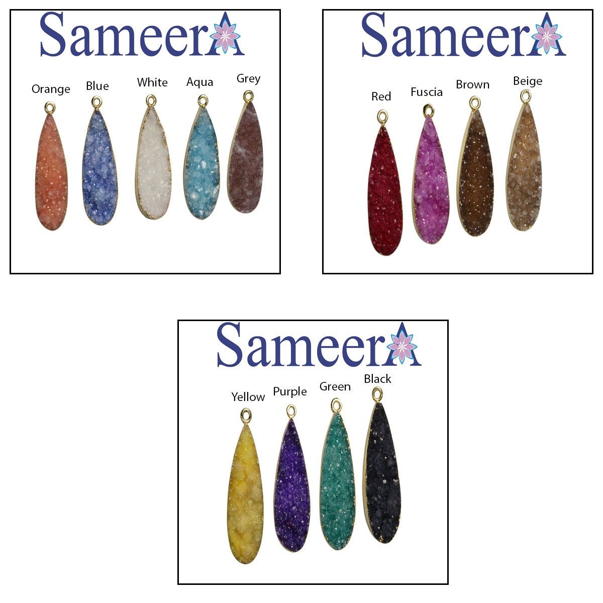 Pears Cut Druzy Gemstone Connector, All Sizes, Pears Shape Necklace Pendant, Gold Electroplated Single Bail, Custom Manufacturing Available - Meena Design