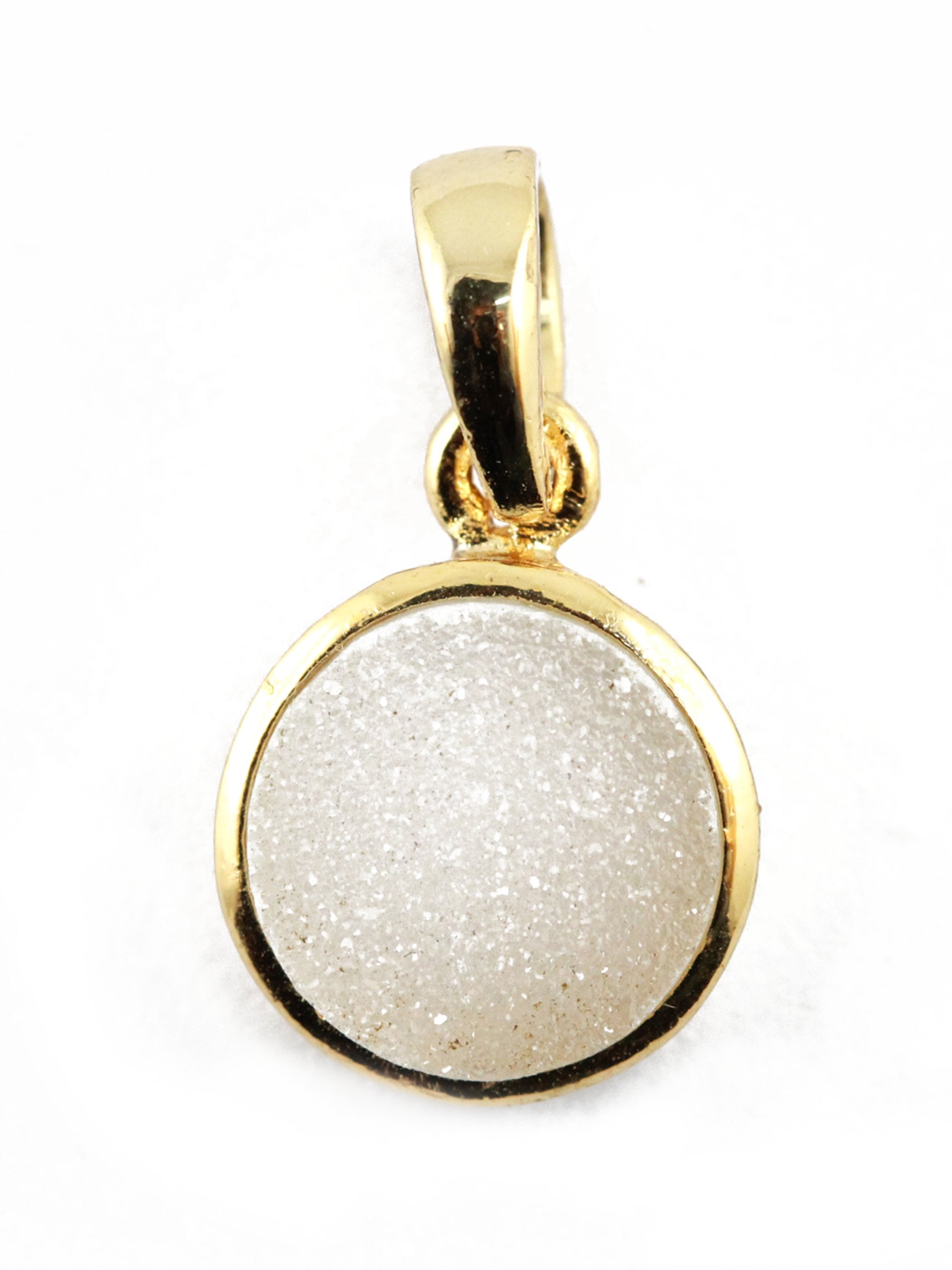 Pendants 10 mm Natural White Agate Druzy Stone Gold PLated Brass Bezel - Meena Design