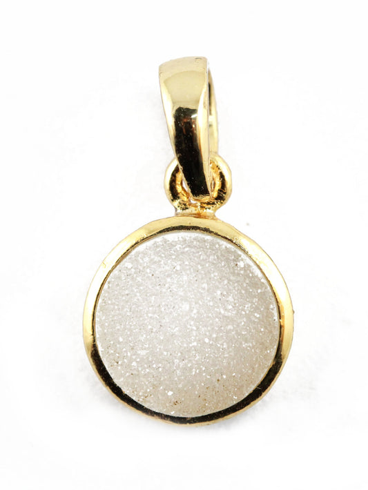Pendants 10 mm Natural White Agate Druzy Stone Gold PLated Brass Bezel - Meena Design