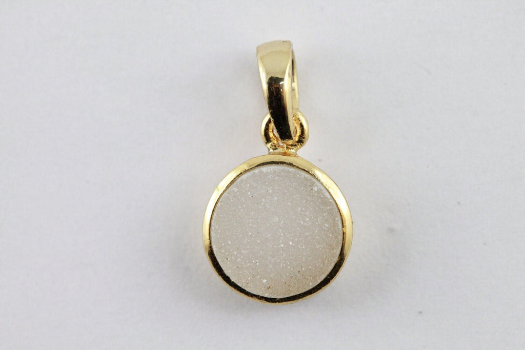 Pendants 10 mm Natural White Agate Druzy Stone Gold PLated Brass Bezel - Meena Design