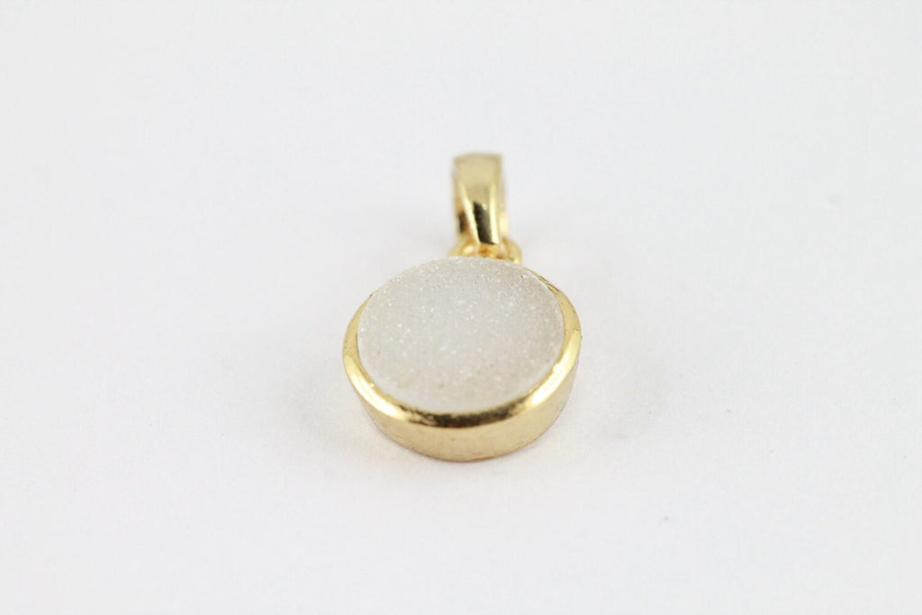 Pendants 10 mm Natural White Agate Druzy Stone Gold PLated Brass Bezel - Meena Design