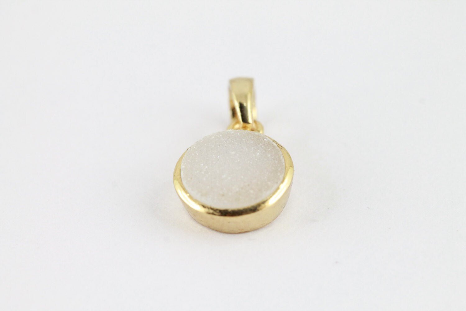 Pendants 10 mm Natural White Agate Druzy Stone Gold PLated Brass Bezel - Meena Design