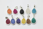 Pendants Natural Agate Druzy Gemstone 10* 14 mm Pear Silver plated on Brass - Meena Design