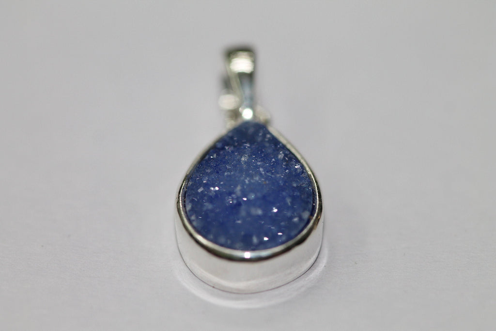Pendants Natural Agate Druzy Gemstone 10* 14 mm Pear Silver plated on Brass - Meena Design