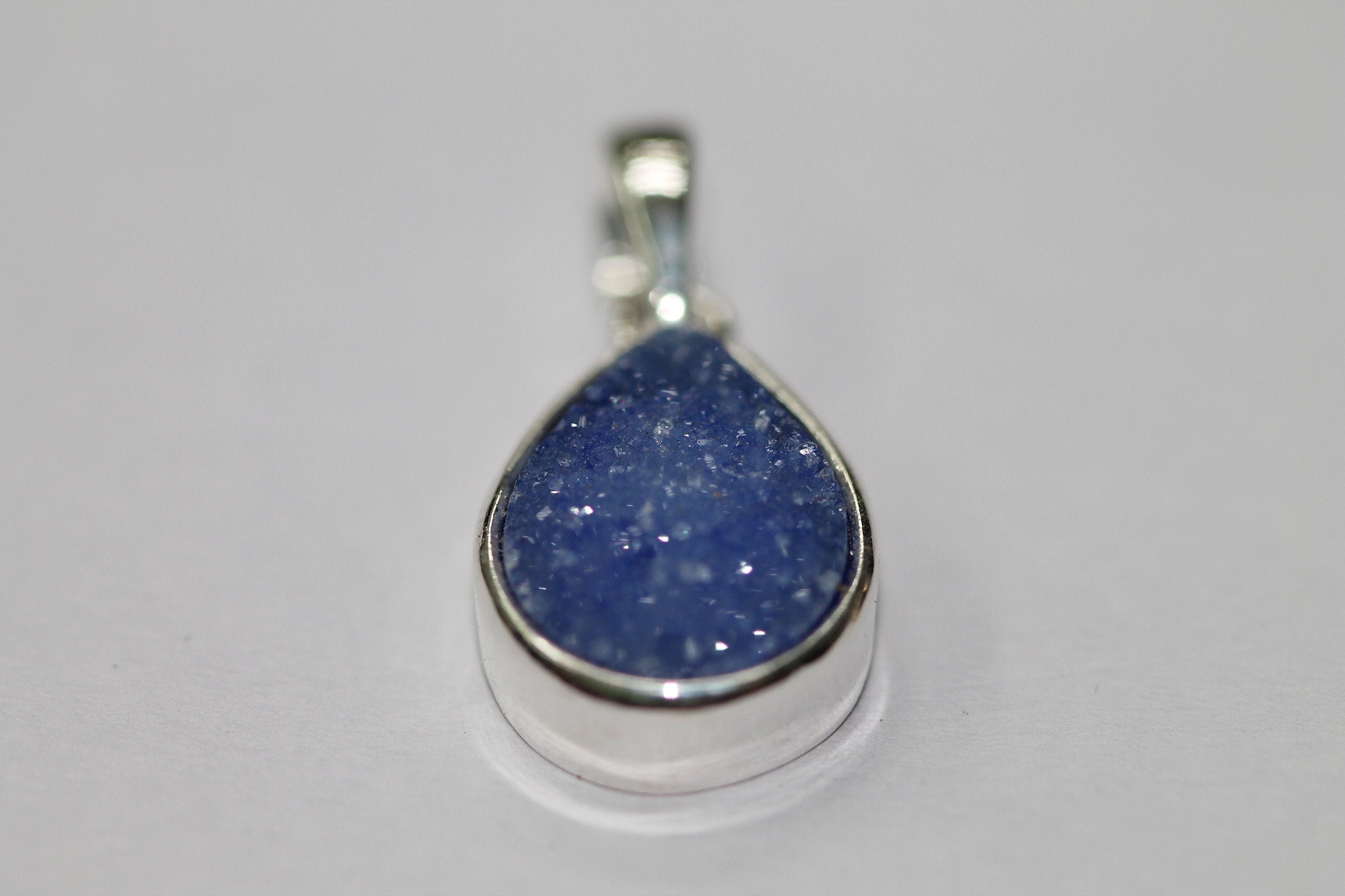 Pendants Natural Agate Druzy Gemstone 10* 14 mm Pear Silver plated on Brass - Meena Design