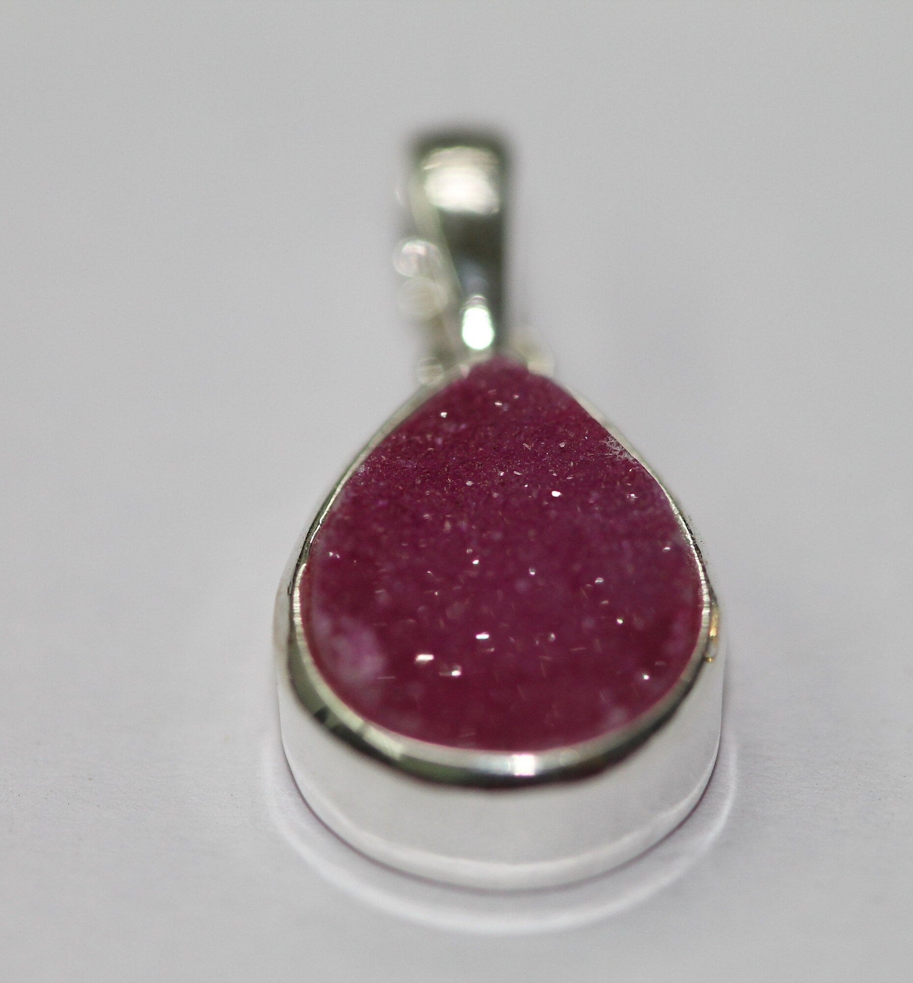 Pendants Natural Agate Druzy Gemstone 10* 14 mm Pear Silver plated on Brass - Meena Design
