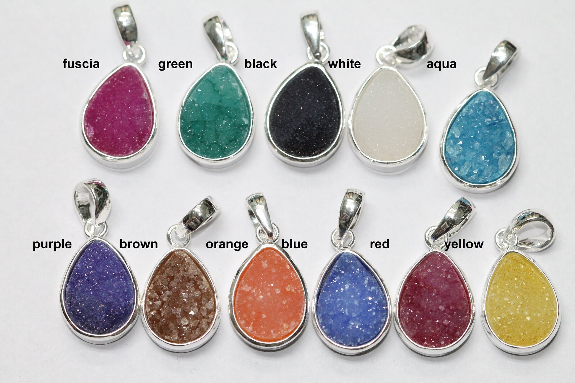 Pendants Natural Agate Druzy Gemstone 10* 14 mm Pear Silver plated on Brass - Meena Design