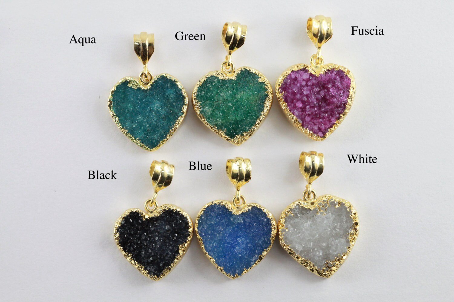Pendants Natural Gem Stone Quartz Druzy 20 MM Heart Edged Pendants - Meena Design