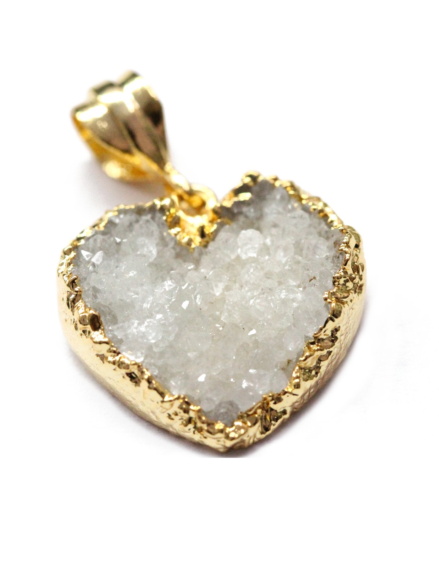 Pendants Natural Gem Stone Quartz Druzy 20 MM Heart Edged Pendants - Meena Design
