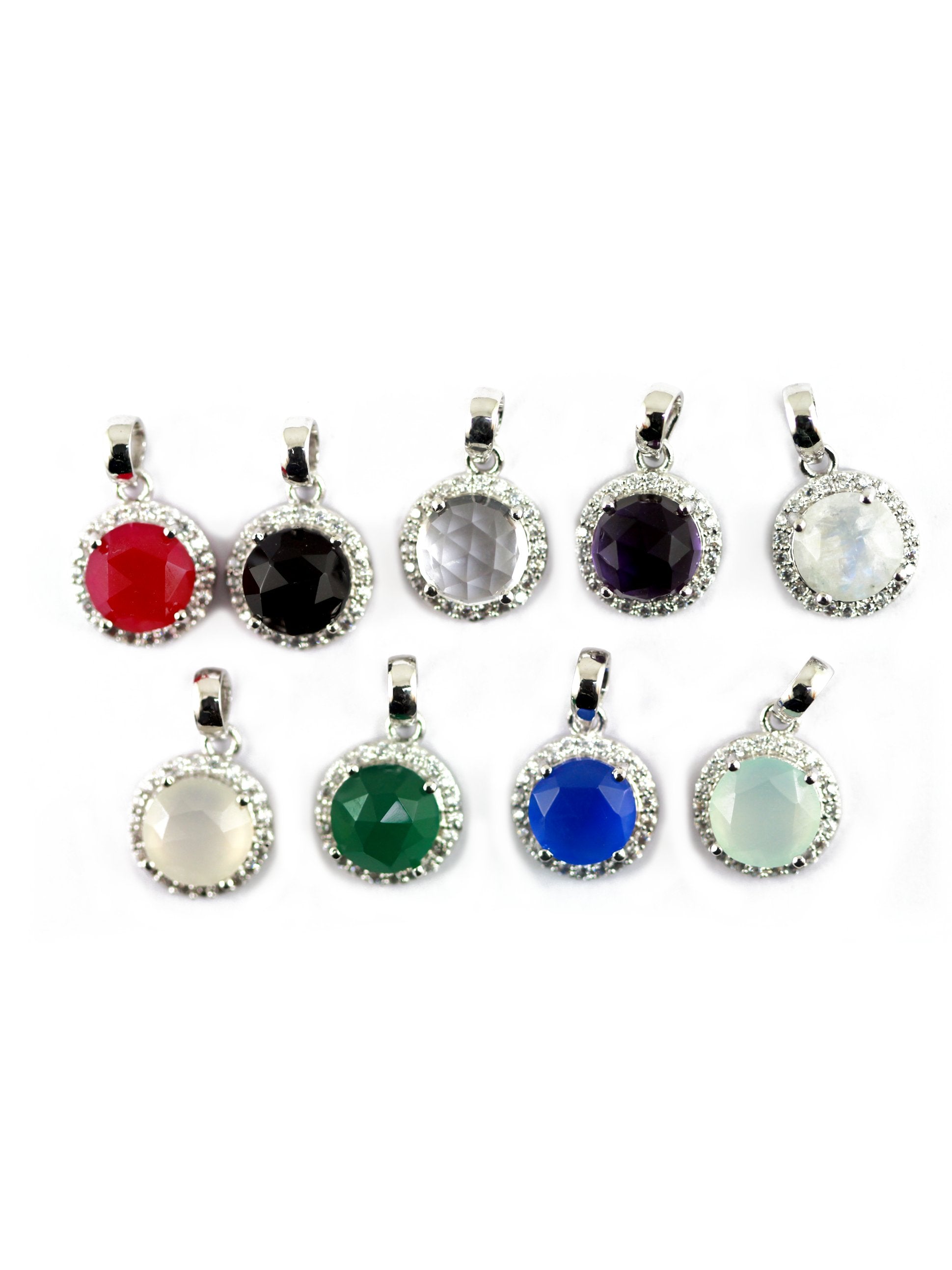 Pendants Natural Gemstone Silver Plated Brass Prong Setting and CZ - Meena Design