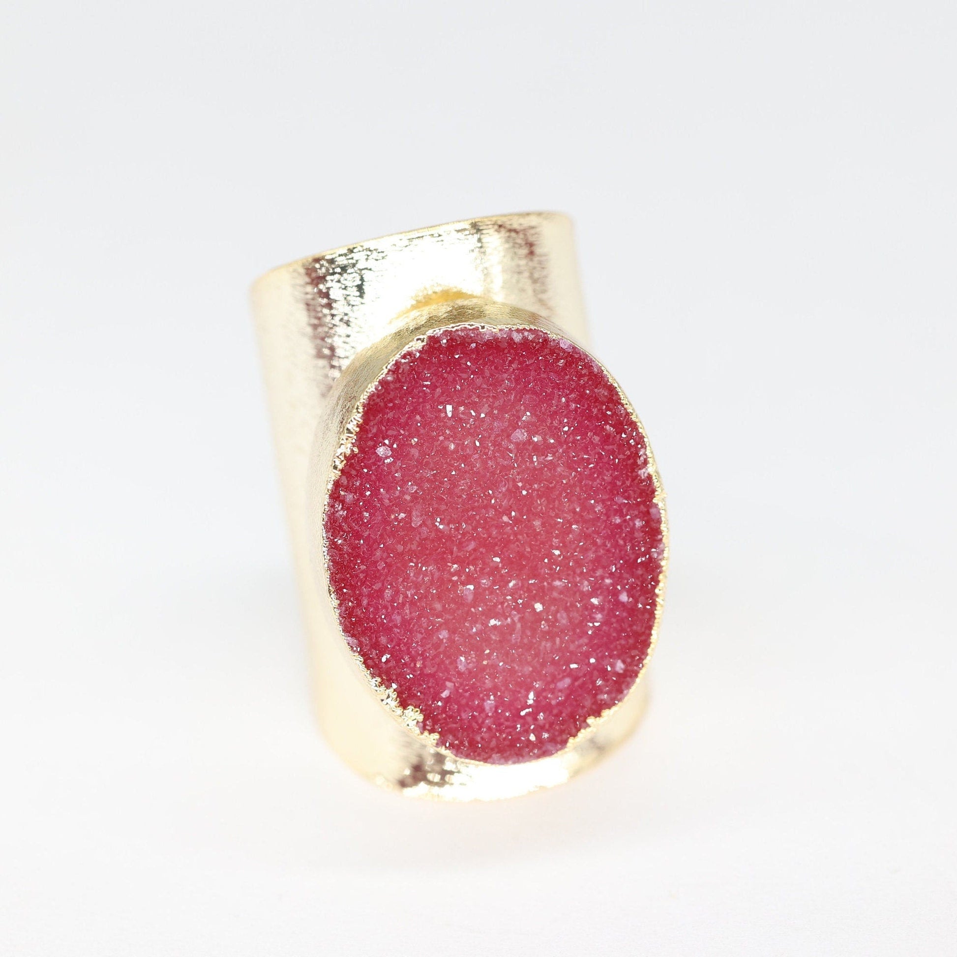 Polo Rings Oval Natural Agate Druzy - Meena Design