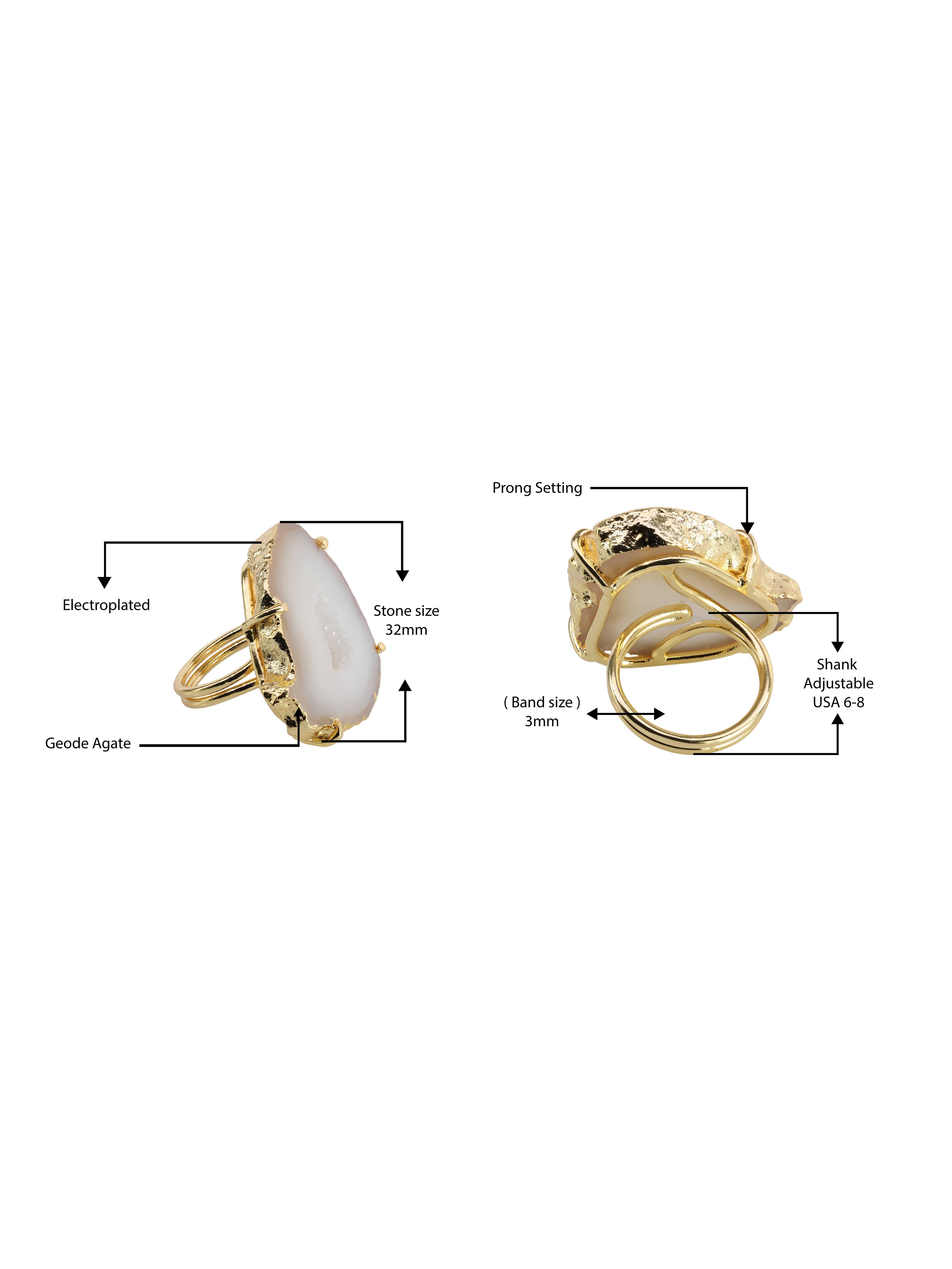 Ring Geode Slice Adjustable & Prong Set - Meena Design