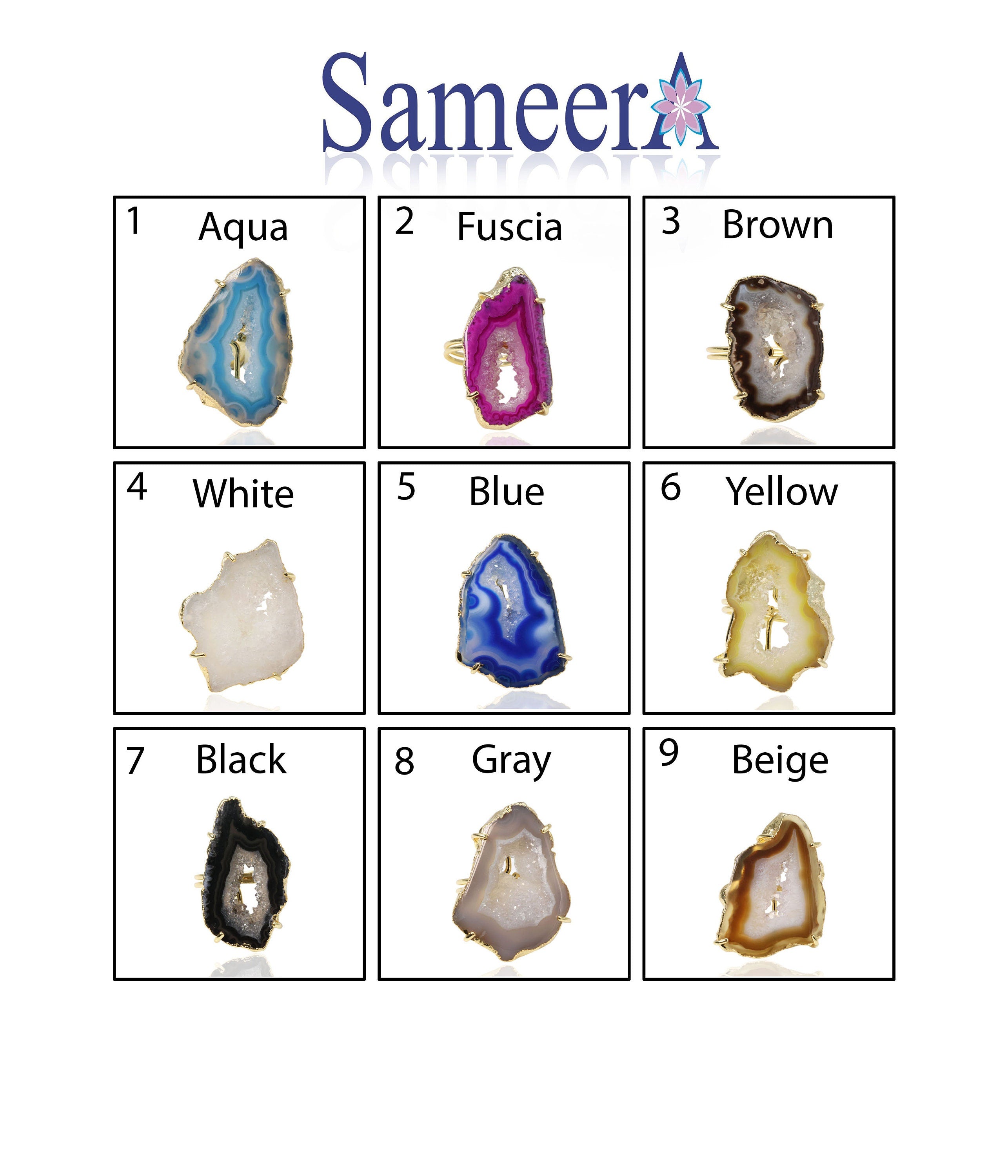 Ring Geode Slice Adjustable & Prong Set - Meena Design