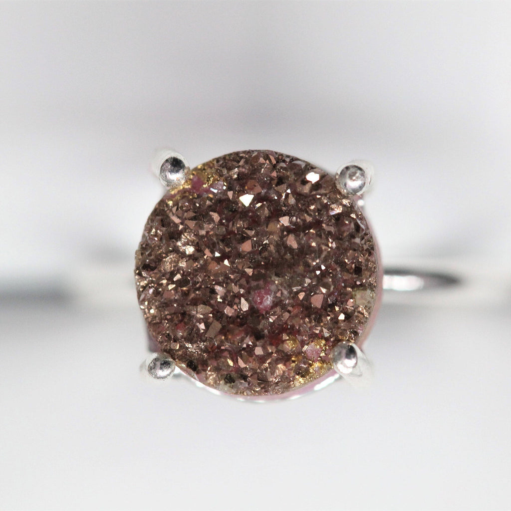 Rings Druzy Titanium Natural Gemstone silver 925, 10 mm Round - Meena Design