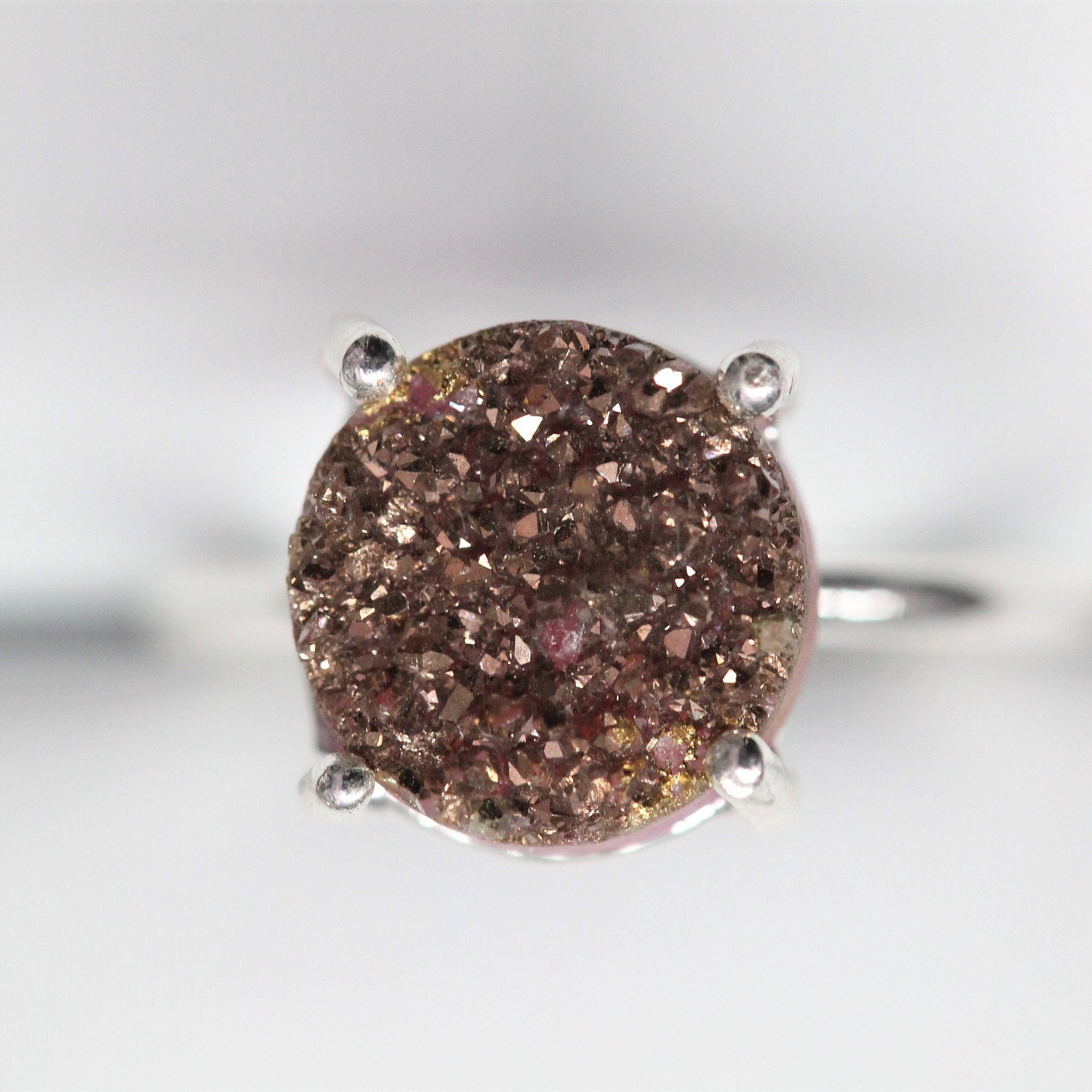 Rings Druzy Titanium Natural Gemstone silver 925, 10 mm Round - Meena Design