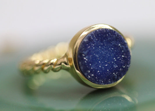 Rings gold druzy ring 10 mm round natural round druzy gemstone - Meena Design