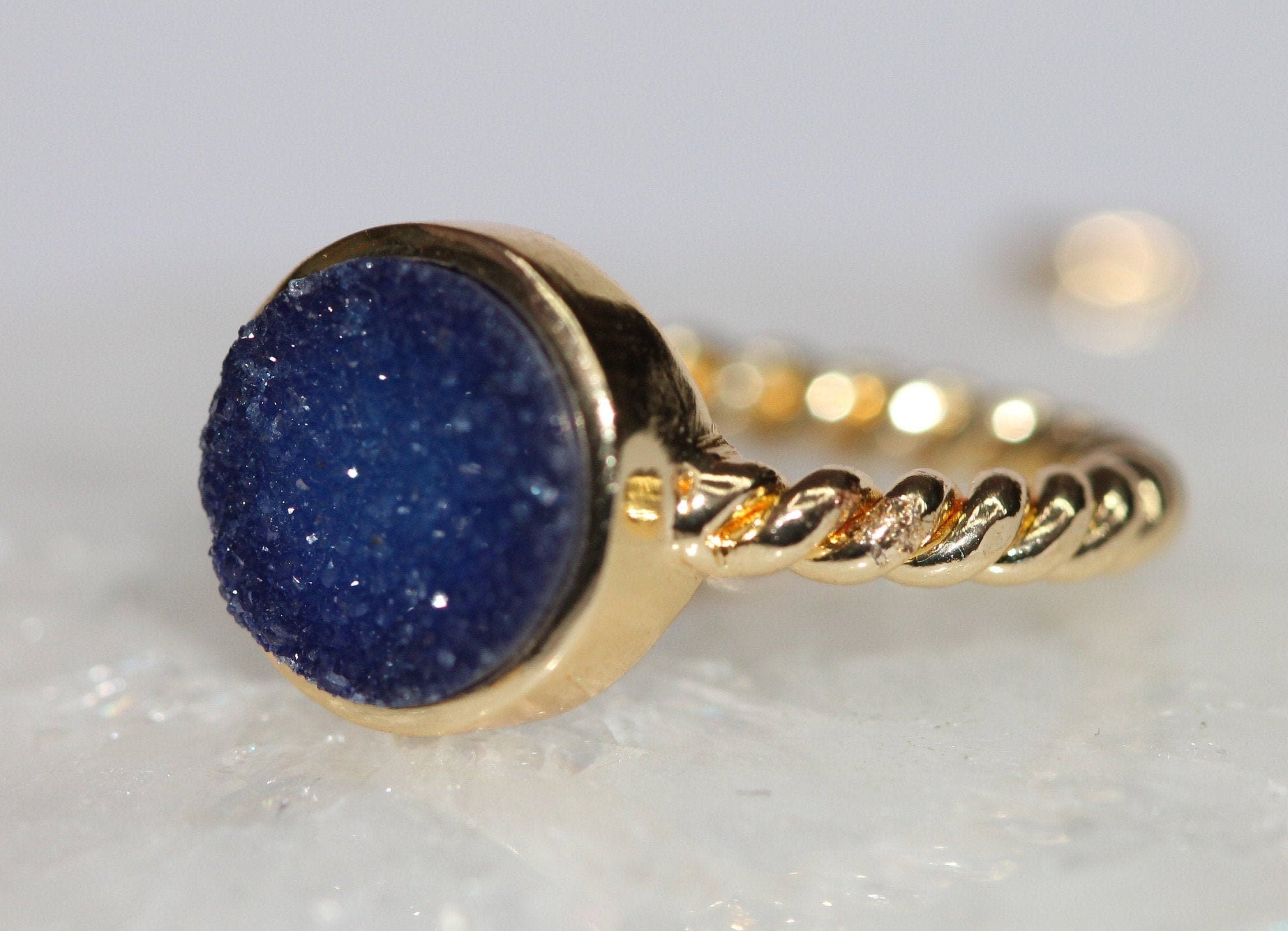 Rings gold druzy ring 10 mm round natural round druzy gemstone - Meena Design