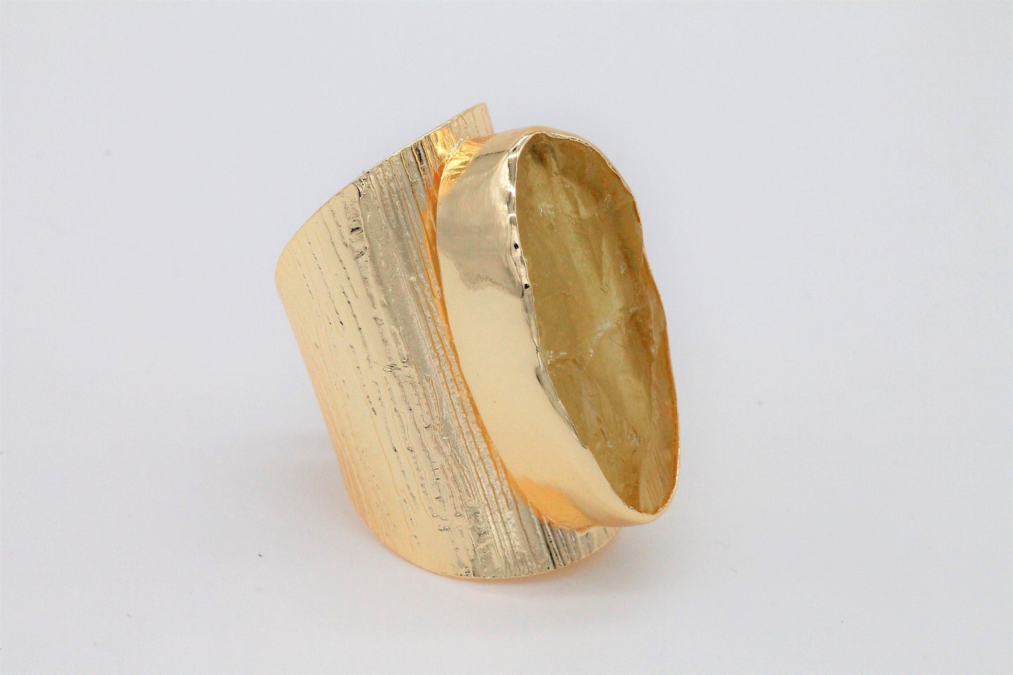 Rings lemon quartz natural raw gemstone Gold Plated Brass or Silver 925 - Meena Design