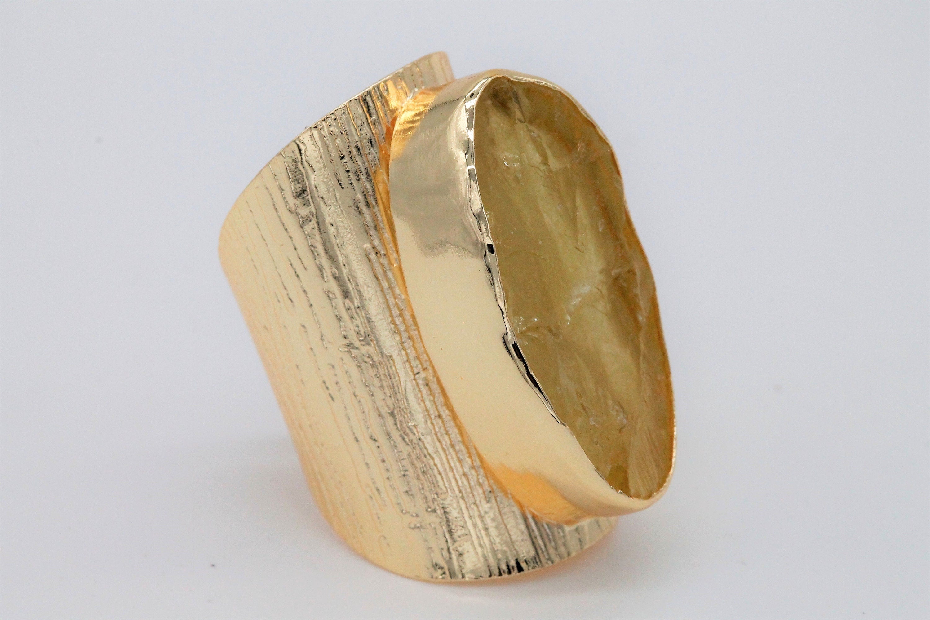 Rings lemon quartz natural raw gemstone Gold Plated Brass or Silver 925 - Meena Design