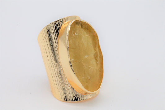 Rings lemon quartz natural raw gemstone Gold Plated Brass or Silver 925 - Meena Design