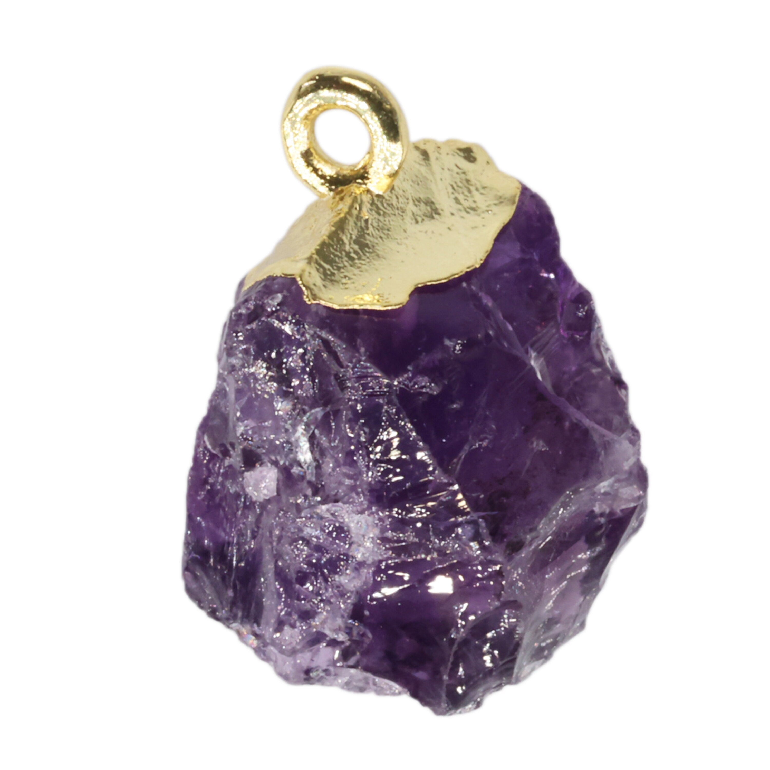 Rough Gemstone Necklace Pendant, 12X8mm Gold Plated Organic Free Form Necklace, Electroplated Birthstone Charm Jewelry - Meena Design