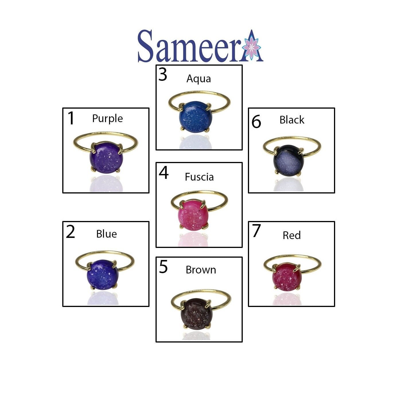 Silver 925 Window Druzy Ring Natural, Gemstones Stacking Stackable Ring Gift For Her, Gifts For Women - Meena Design