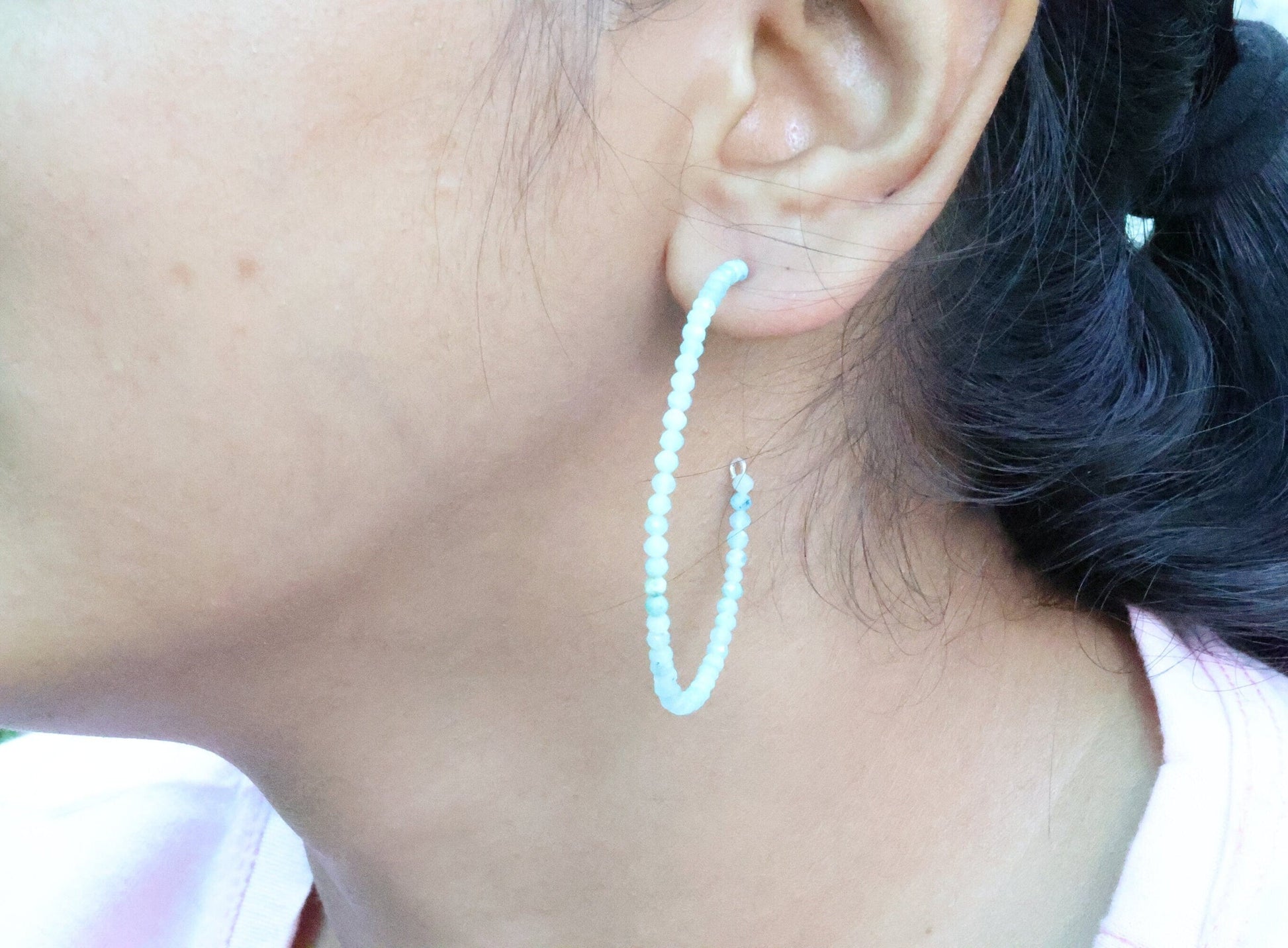 Silver Hoop Earring, Micro Faceted Natural Beads, beads earring, beads jewellery, handmade jewellery - Meena Design