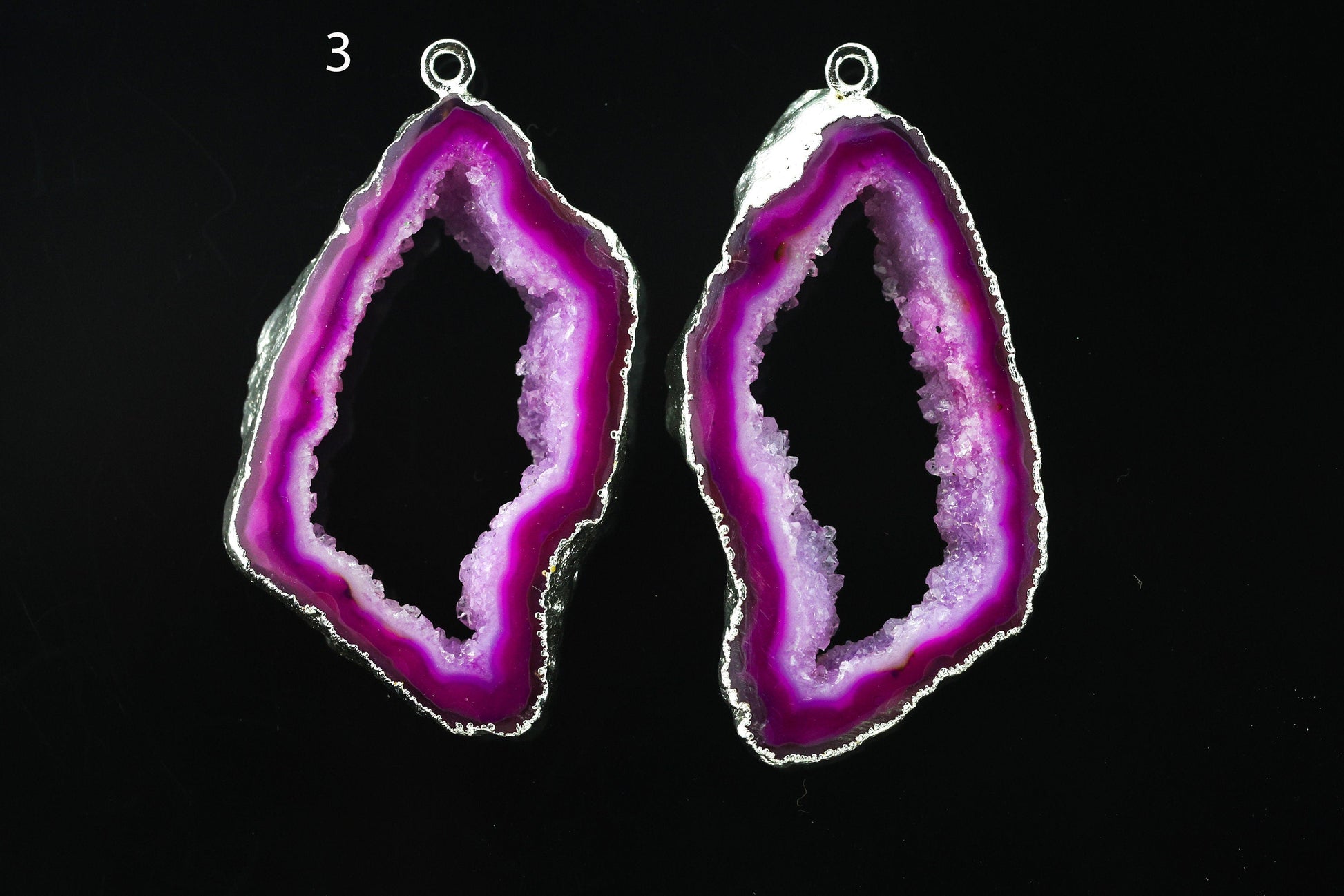 Silver Natural Agate Geode Slice Pairs Edged For Earrings - Meena Design