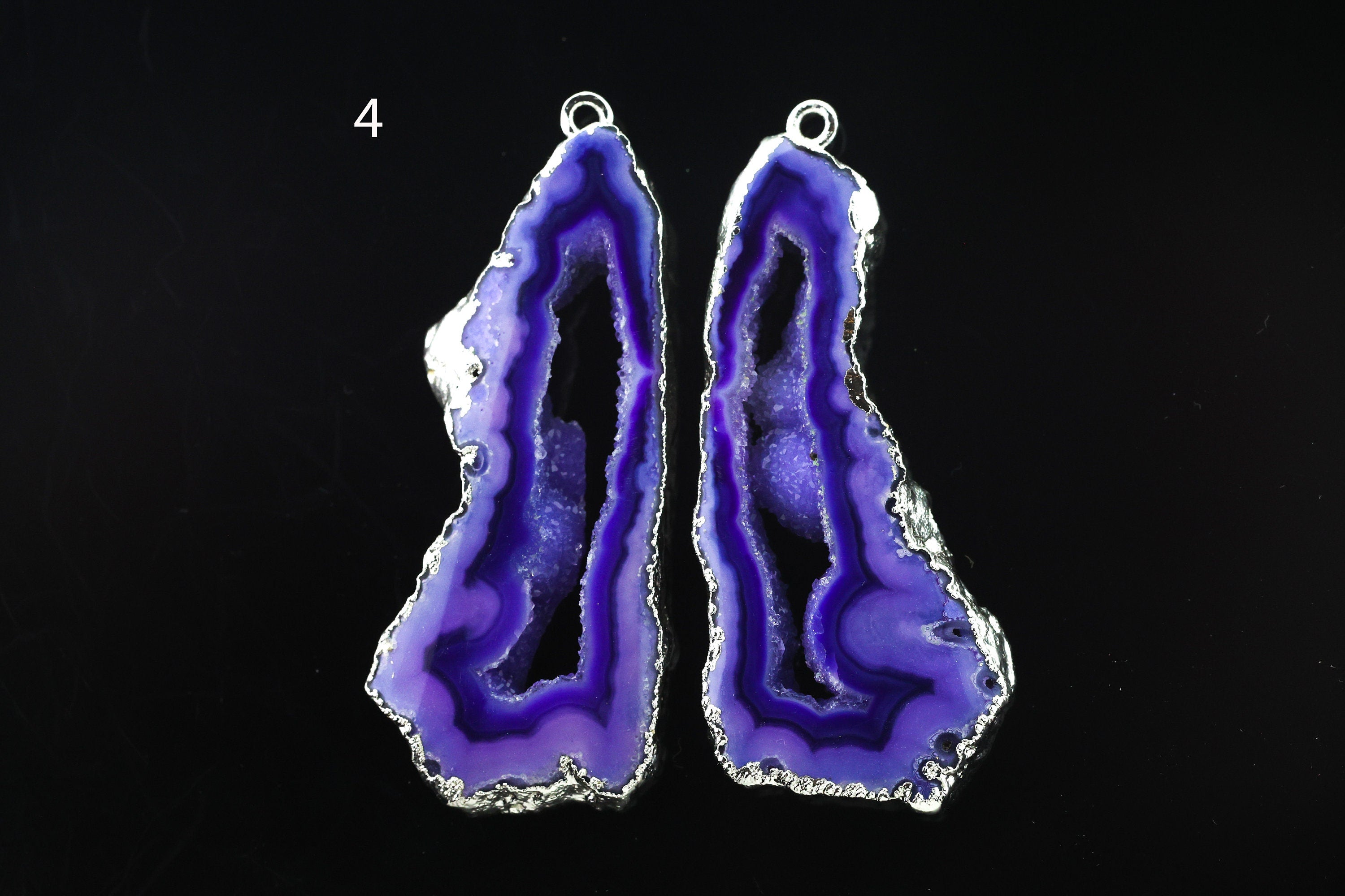 Silver Natural Agate Geode Slice Pairs Edged For Earrings - Meena Design