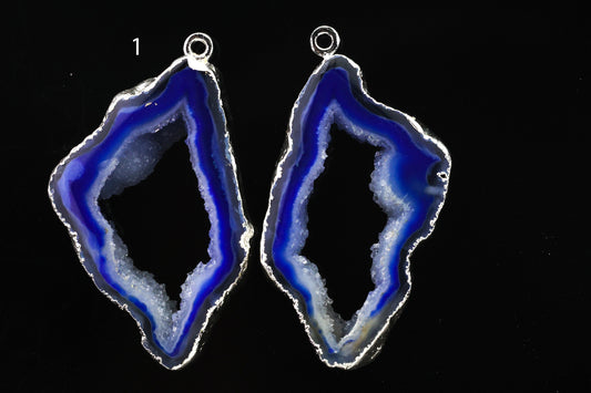 Silver Natural Agate Geode Slice Pairs Edged For Earrings - Meena Design