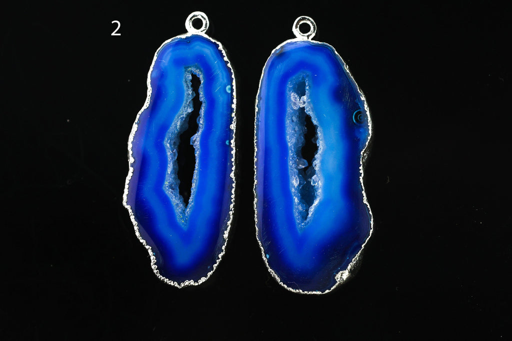 Silver Natural Agate Geode Slice Pairs Edged For Earrings - Meena Design
