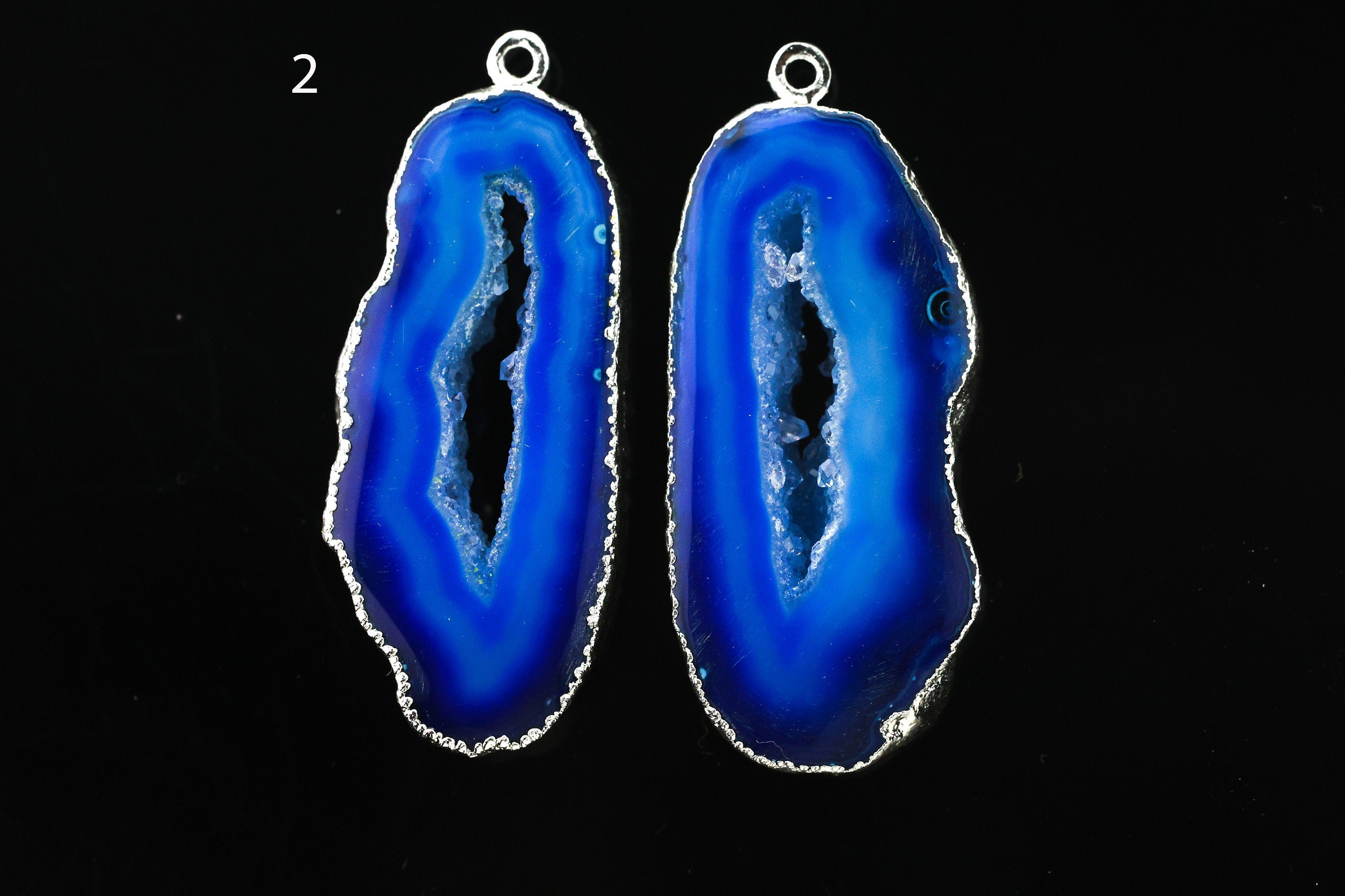 Silver Natural Agate Geode Slice Pairs Edged For Earrings - Meena Design