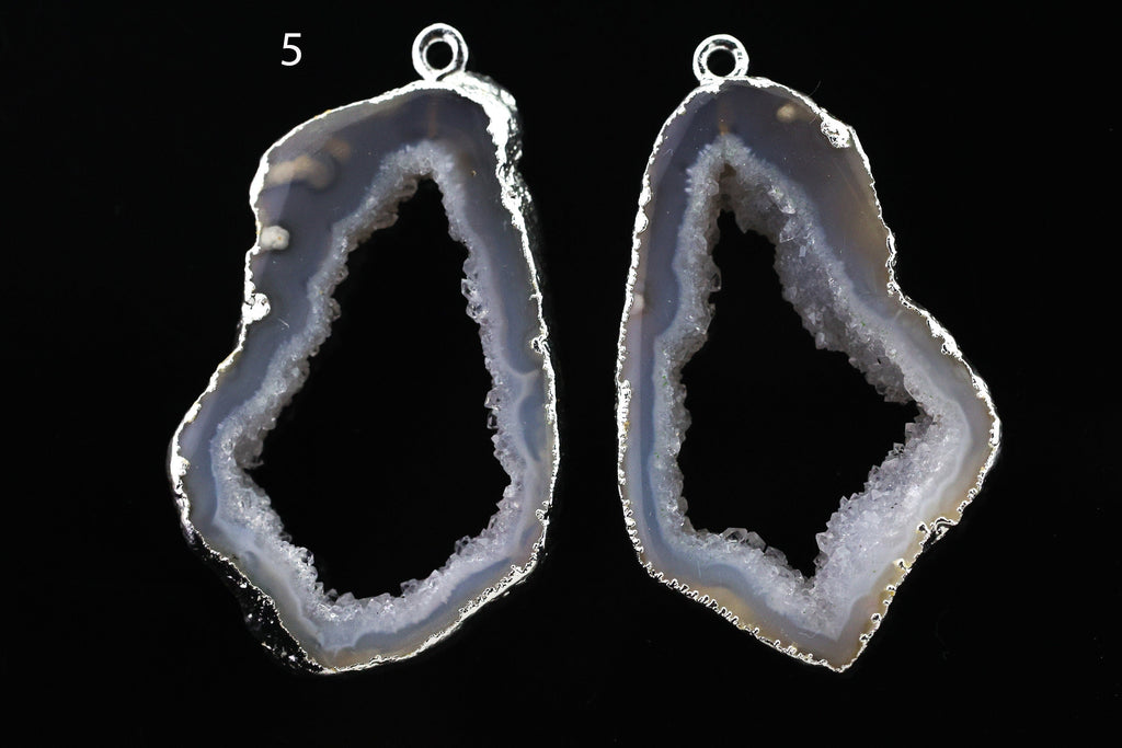 Silver Natural Agate Geode Slice Pairs Edged For Earrings - Meena Design