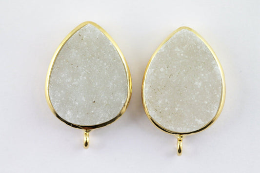 Studs Earrings Earpost Natural Druzy Pear ,15*20 MM - Meena Design