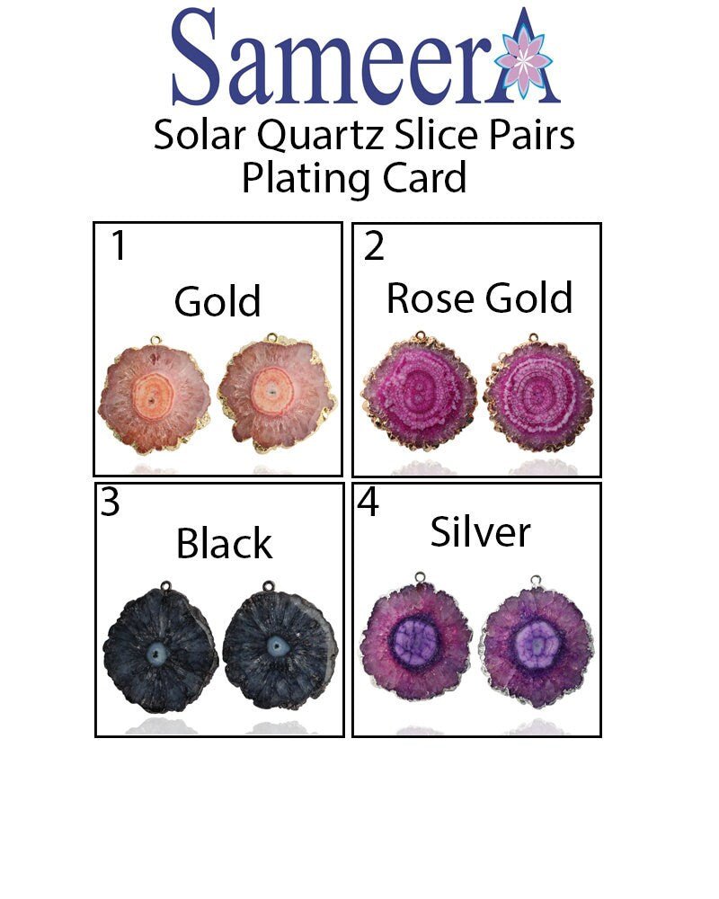 Unique Natural Solar Quartz Gemstone Earrings, White Centre with more than 50% Stone Coverage Handcrafted Beauty, Pairs, Gold Edged - Meena Design