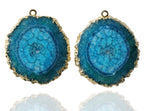 Unique Natural Solar Quartz Gemstone Earrings, White Centre with more than 50% Stone Coverage Handcrafted Beauty, Pairs, Gold Edged - Meena Design
