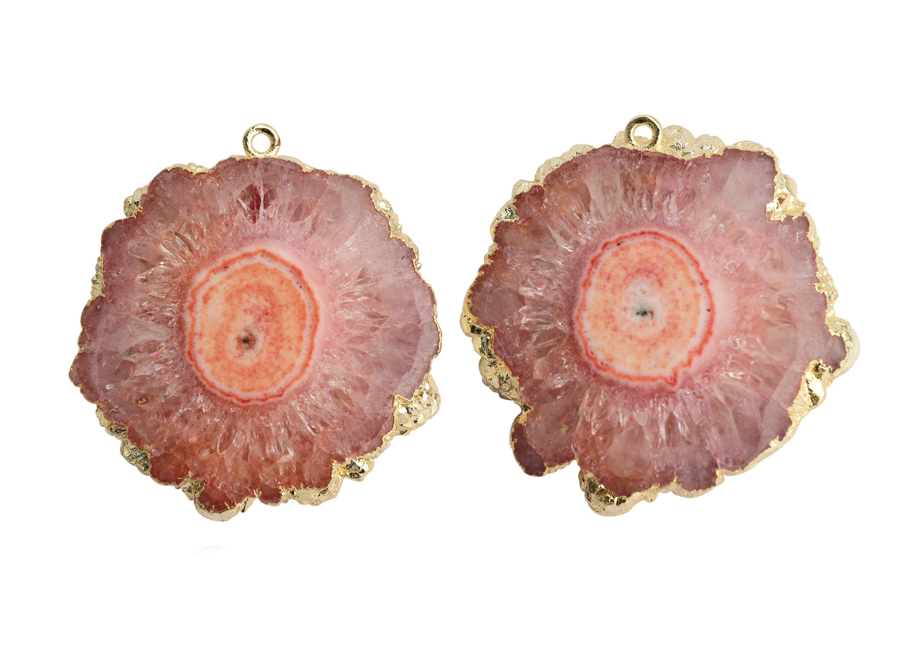 Unique Solar Quartz Slice Gold Edged Pairs Single Bail Perfect, DIY Projects, Earring Making Supplies - Meena Design