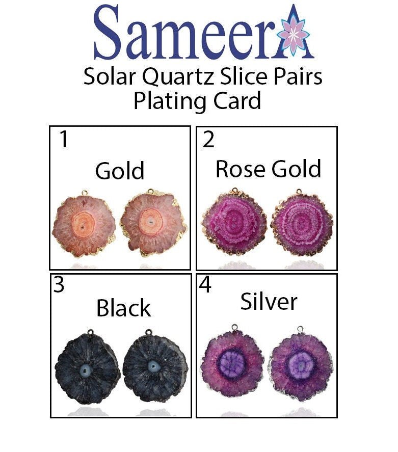 Unique Solar Quartz Slice Gold Edged Pairs Single Bail Perfect, DIY Projects, Earring Making Supplies - Meena Design