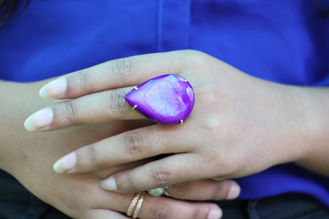 Window Druzy Free Shape Gemstone Rings - Meena Design